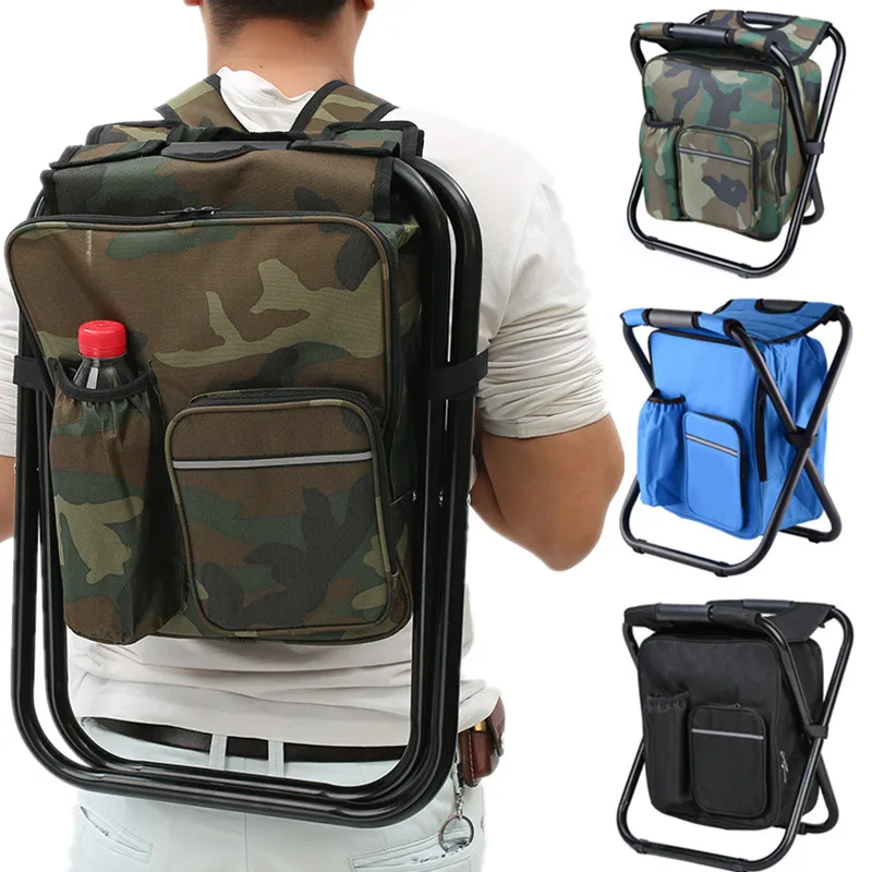 Fishing Equipment Bag - 2 in 1 折りたたみ釣り椅子バッグ釣りバックパック椅子スツール便利な耐摩耗性屋外狩猟登山用品